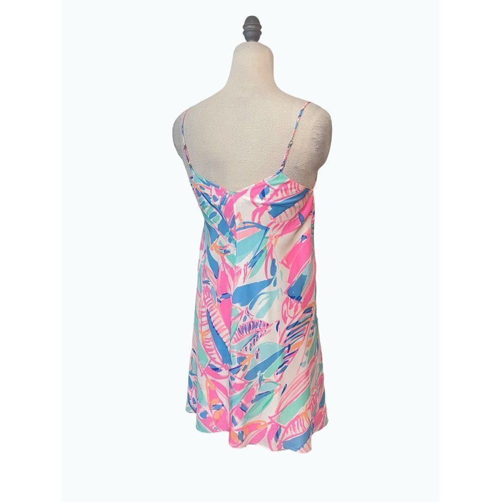 Lilly Pulitzer Out to Sea Clara Silk Slip Dress Pink Blue Floral XXS - Picture 4 of 7